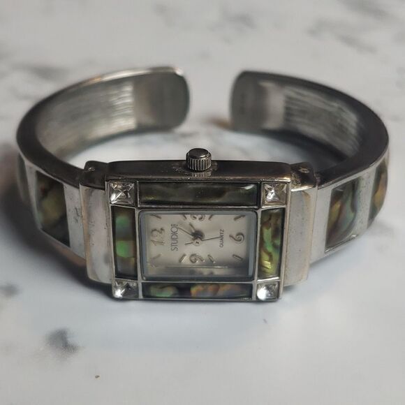 Studio Time Analog Wristwatch Silver & Iridescent Cuff Band Rectangular Face main image 10